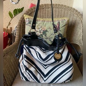 Juicy Couture Black and White Chevron Terry Cloth Tote